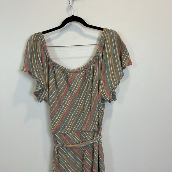 Lane Bryant Green Maxi Multicolor Stripe Shoulder Ruffle Belted Size 22 - Picture 9 of 11